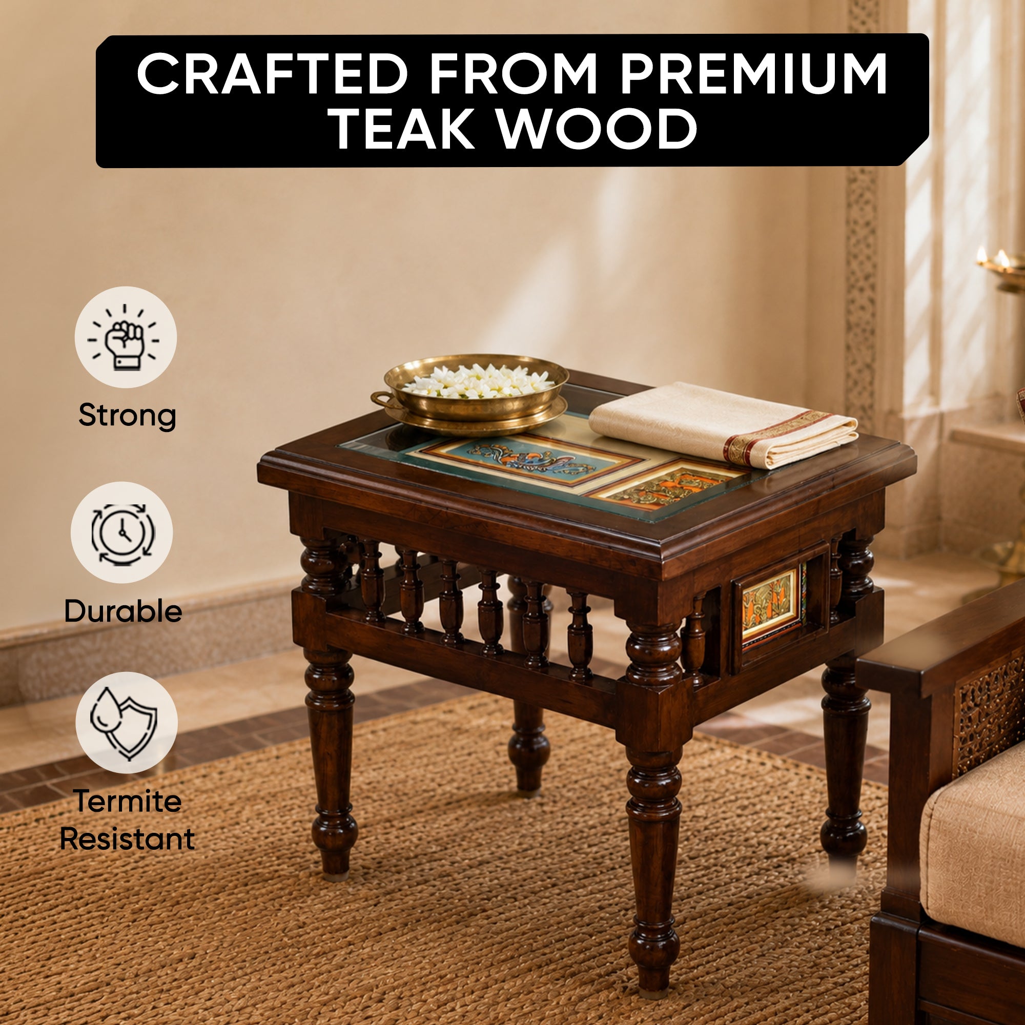 Yuva End Table in Teakwood with Walnut Finish