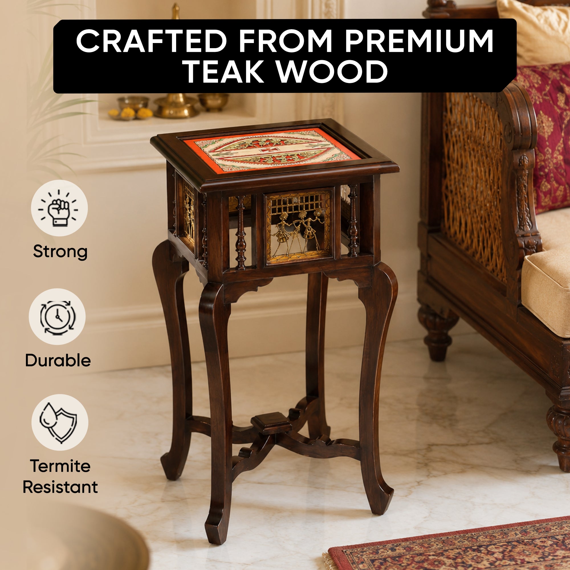 Nirvan End Table in Teakwood with Walnut Finish (16x16x30)