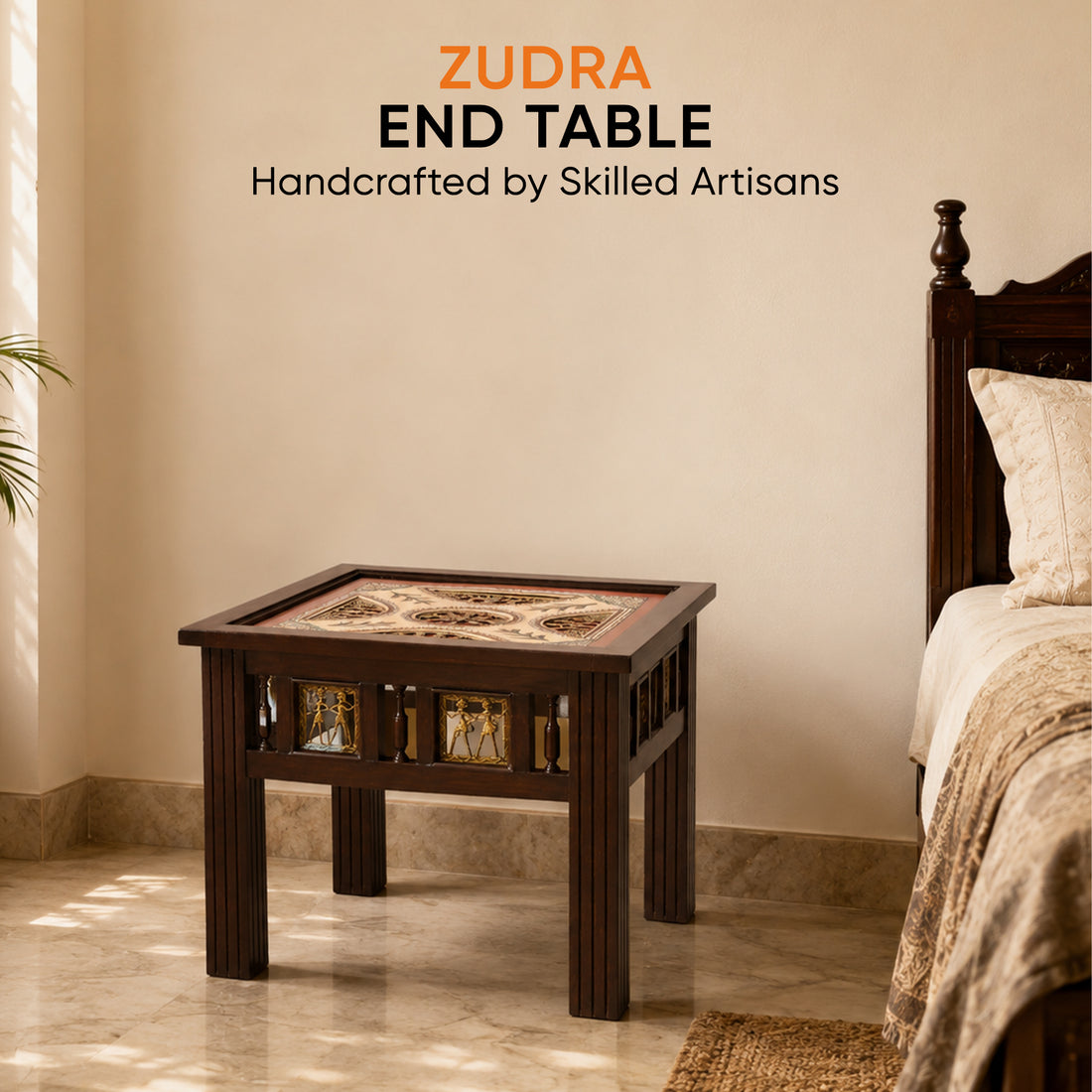 Zudra End Table in Teakwood with Walnut Finish (24x24x18)