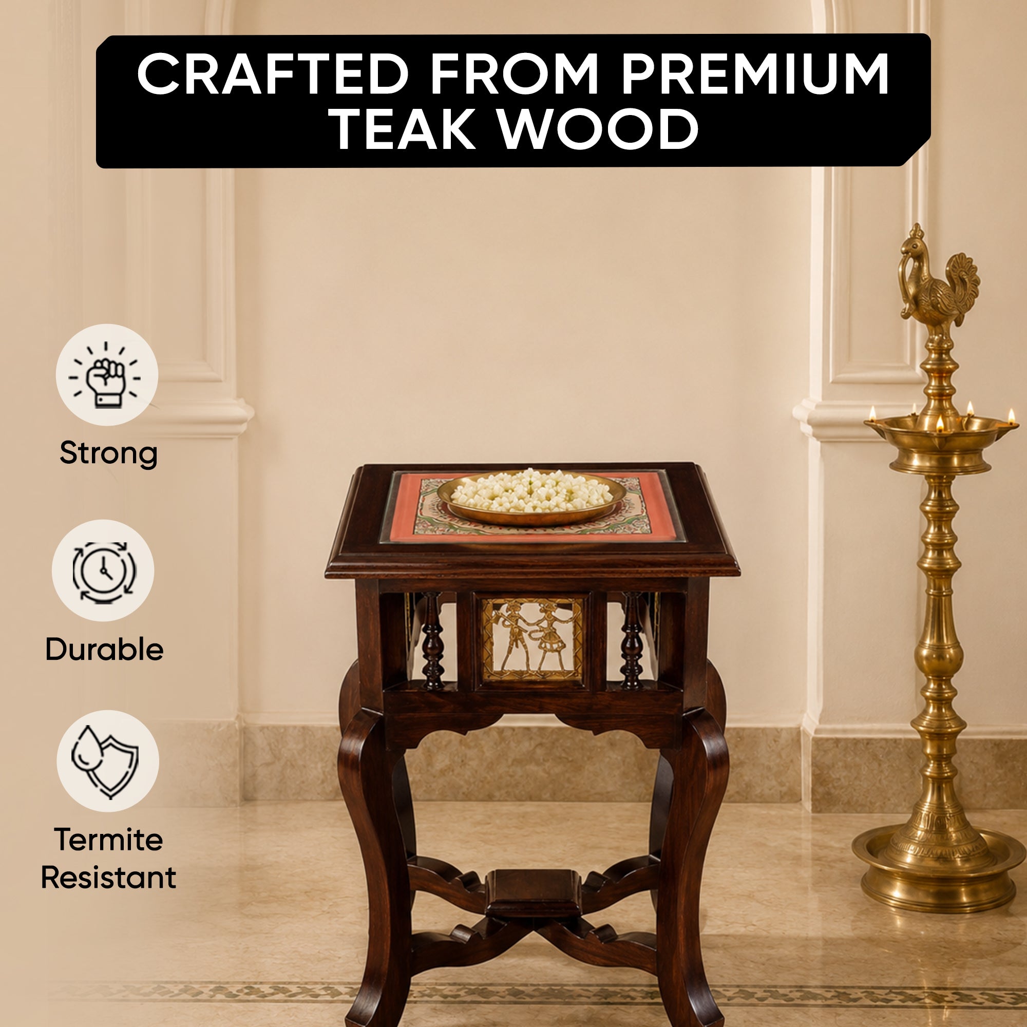 Karma End Table in Teakwood with Walnut Finish (14x14x24)