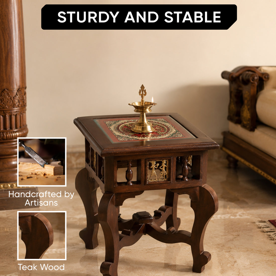 Yuge End Table in Teakwood with Walnut Finish (14x14x17)