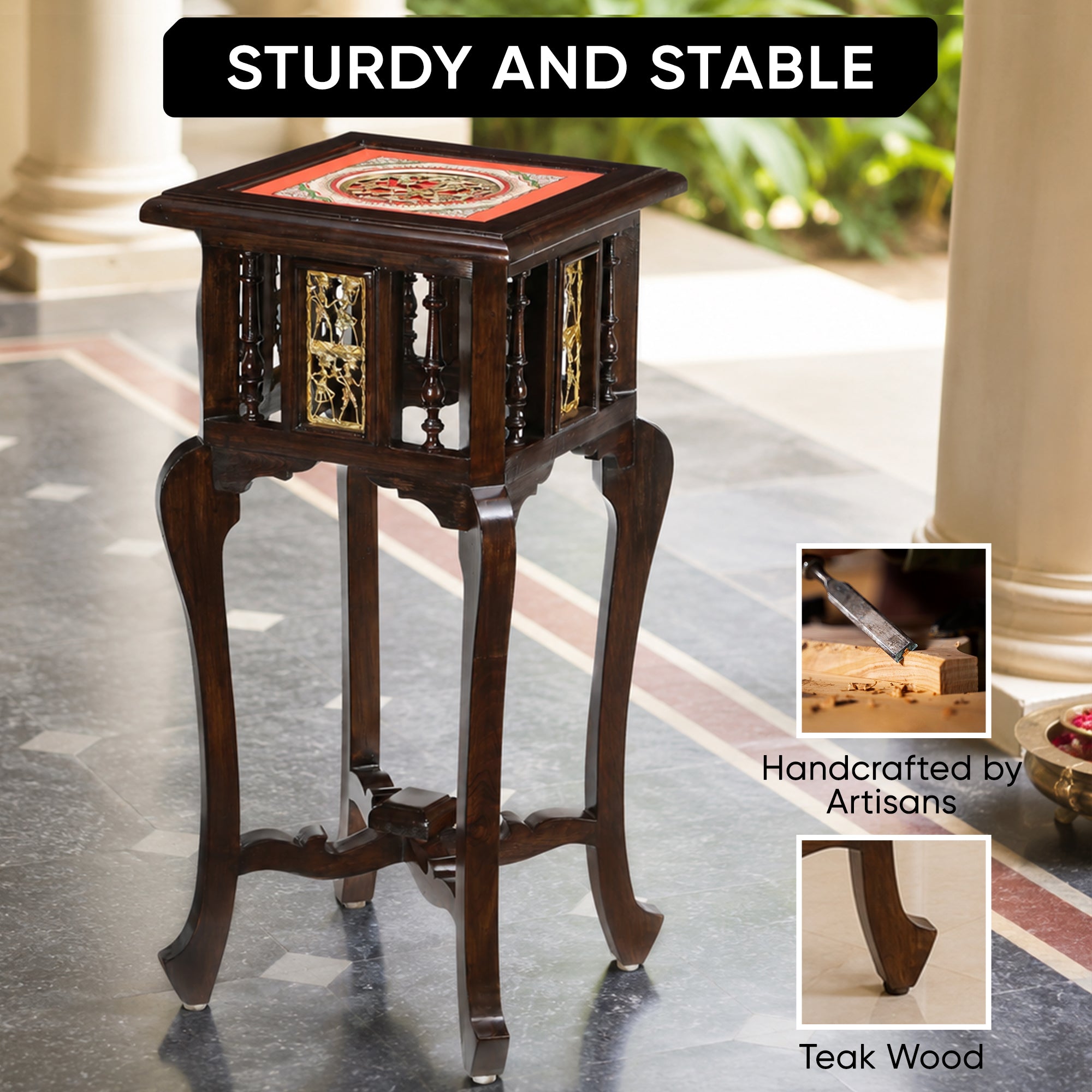 Shahi End Table in Teakwood with Walnut Finish (14x14x30)