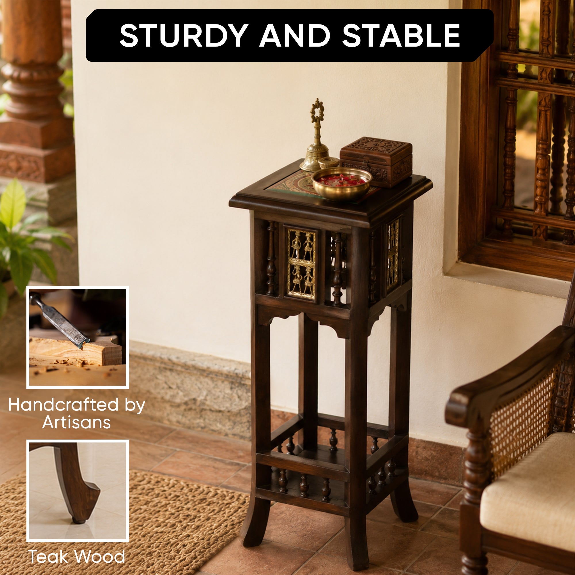 Nyra-II Planter Table in Teakwood with Walnut Finish (12x12x30)