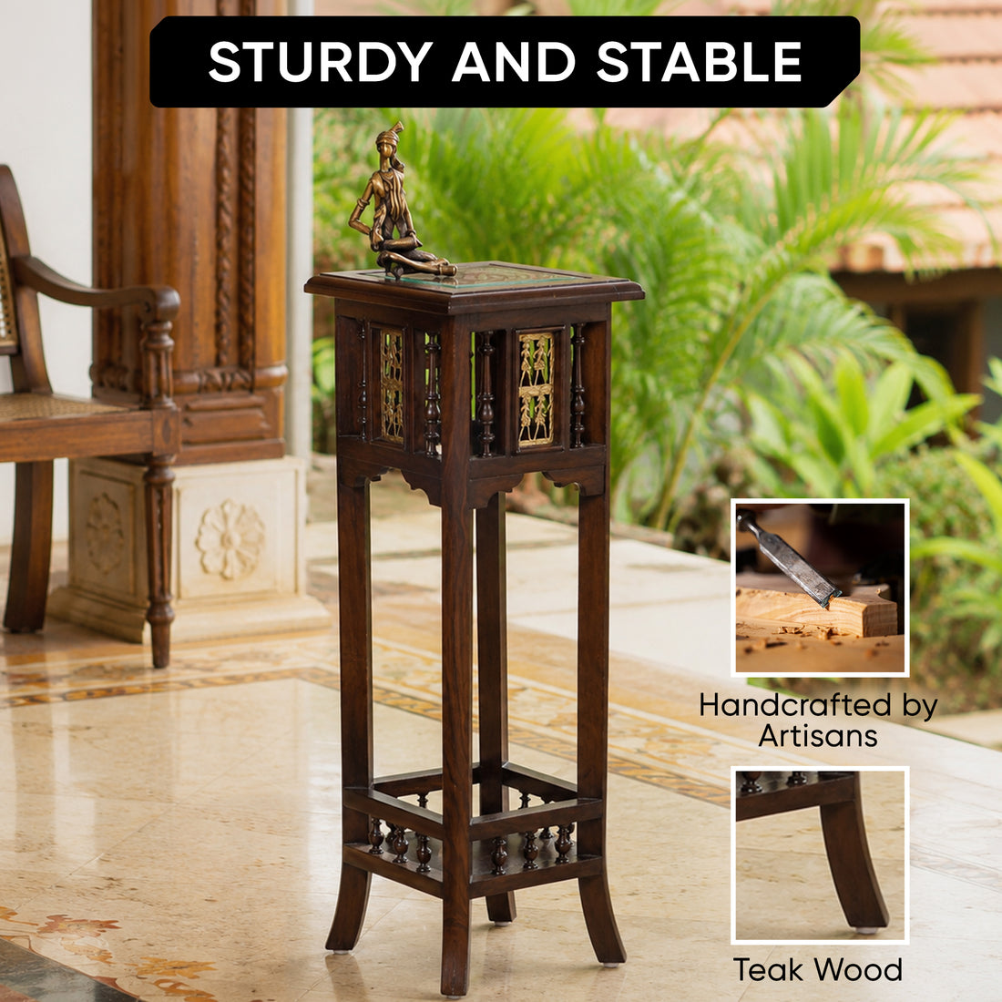Nyra-III Planter Table in Teakwood with Walnut Finish (12x12x36)