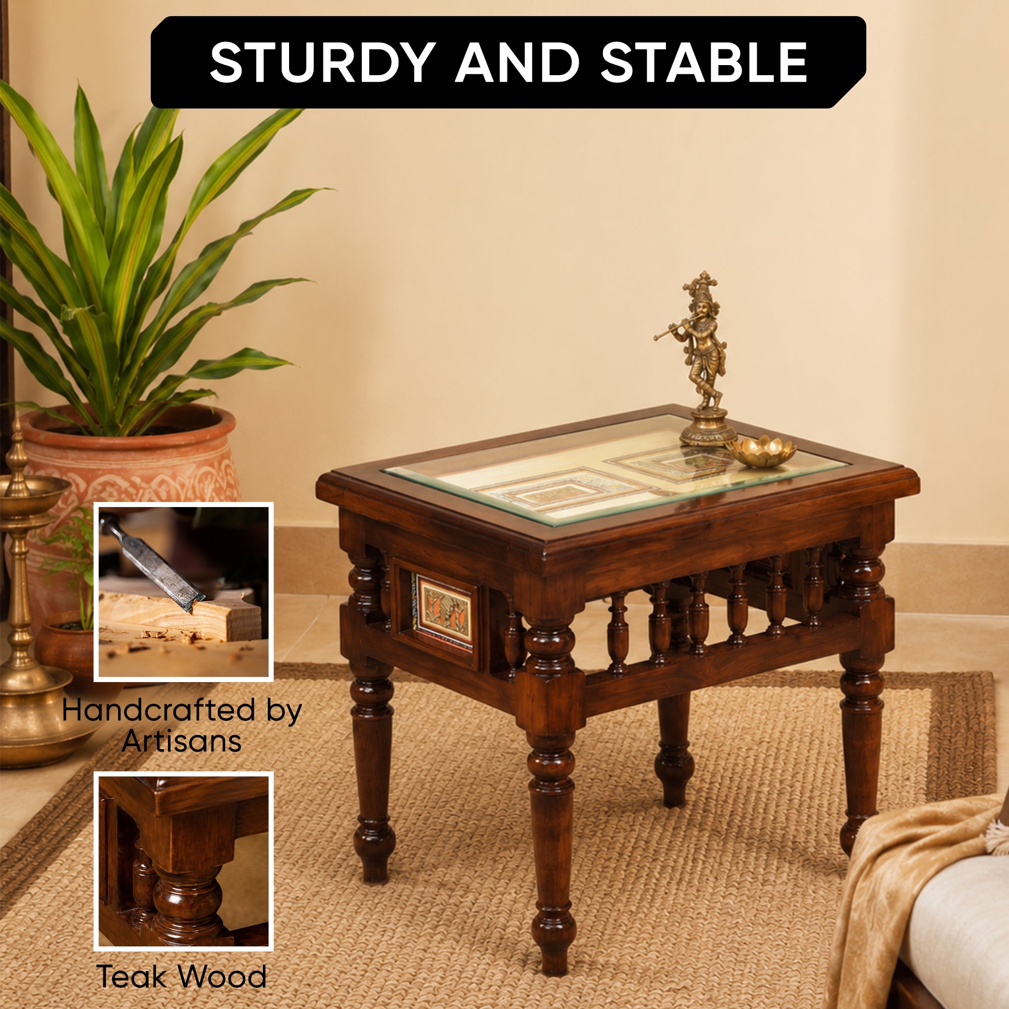 Yuva-I End Table in Teakwood with Walnut Finish