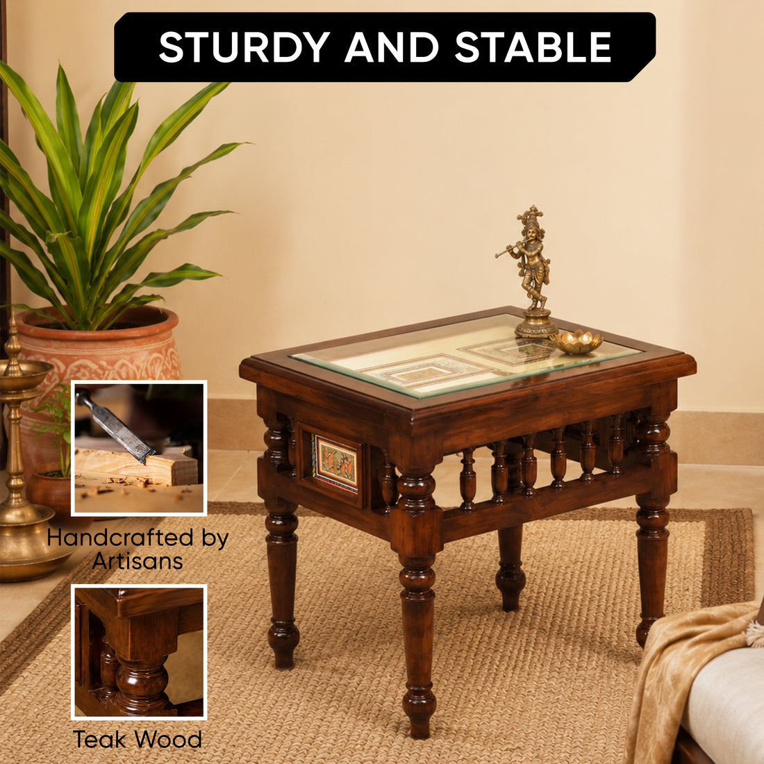 Yuva-I End Table in Teakwood with Walnut Finish