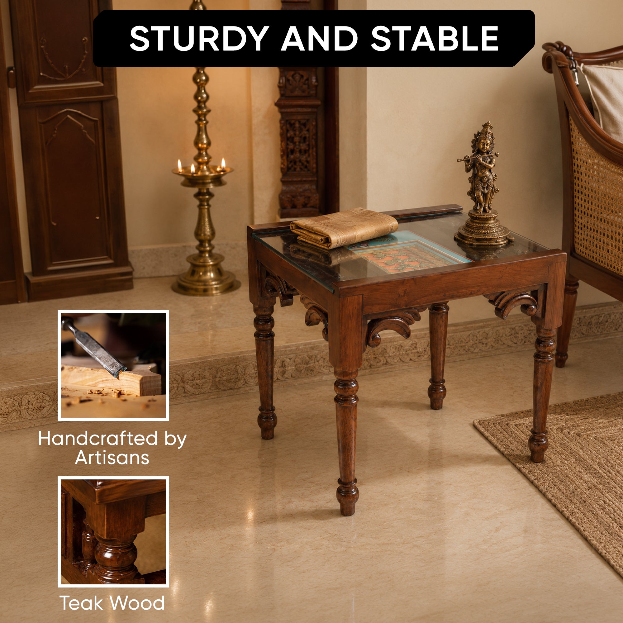 Yule-I End Table in Teakwood with Walnut Finish