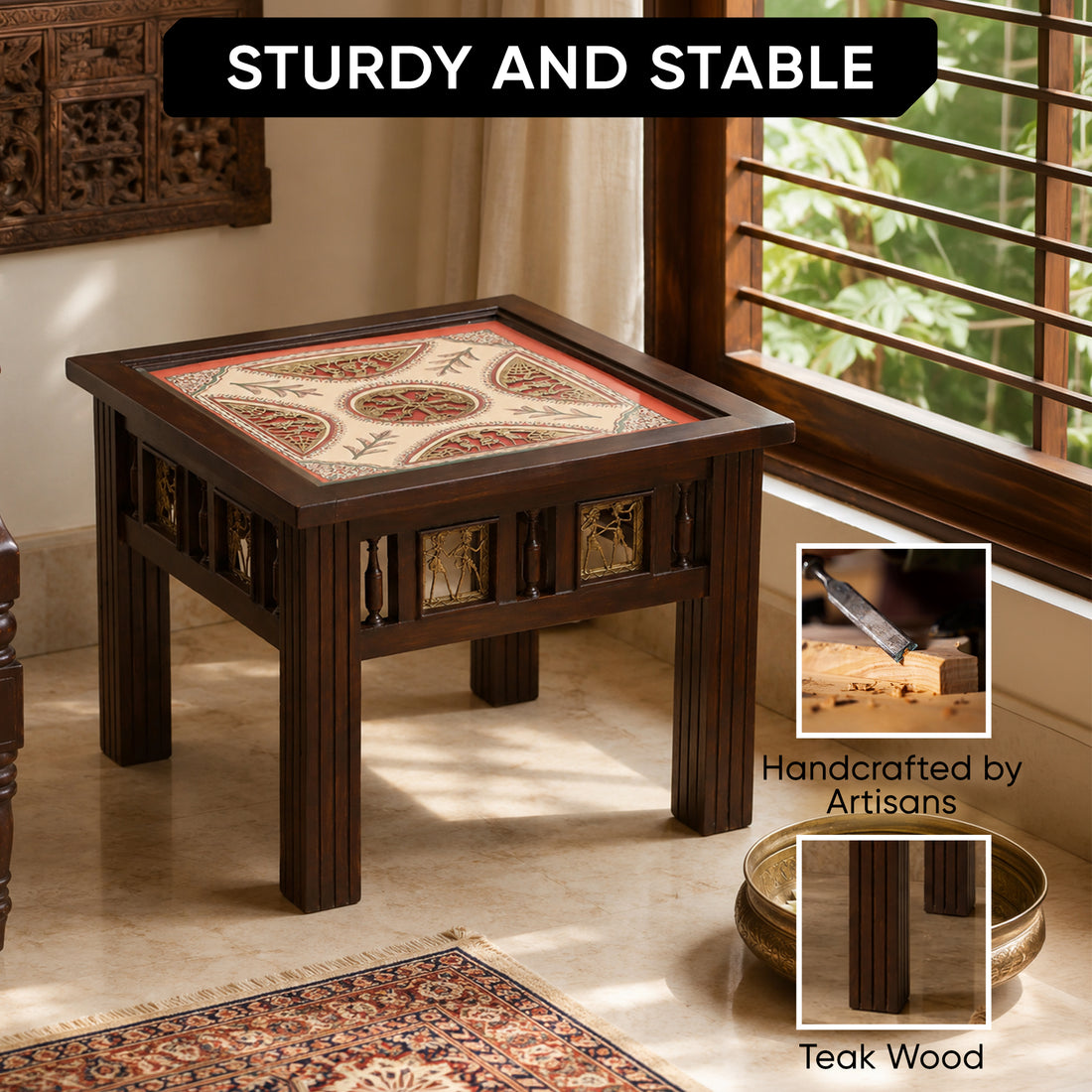 Zudra End Table in Teakwood with Walnut Finish (24x24x18)
