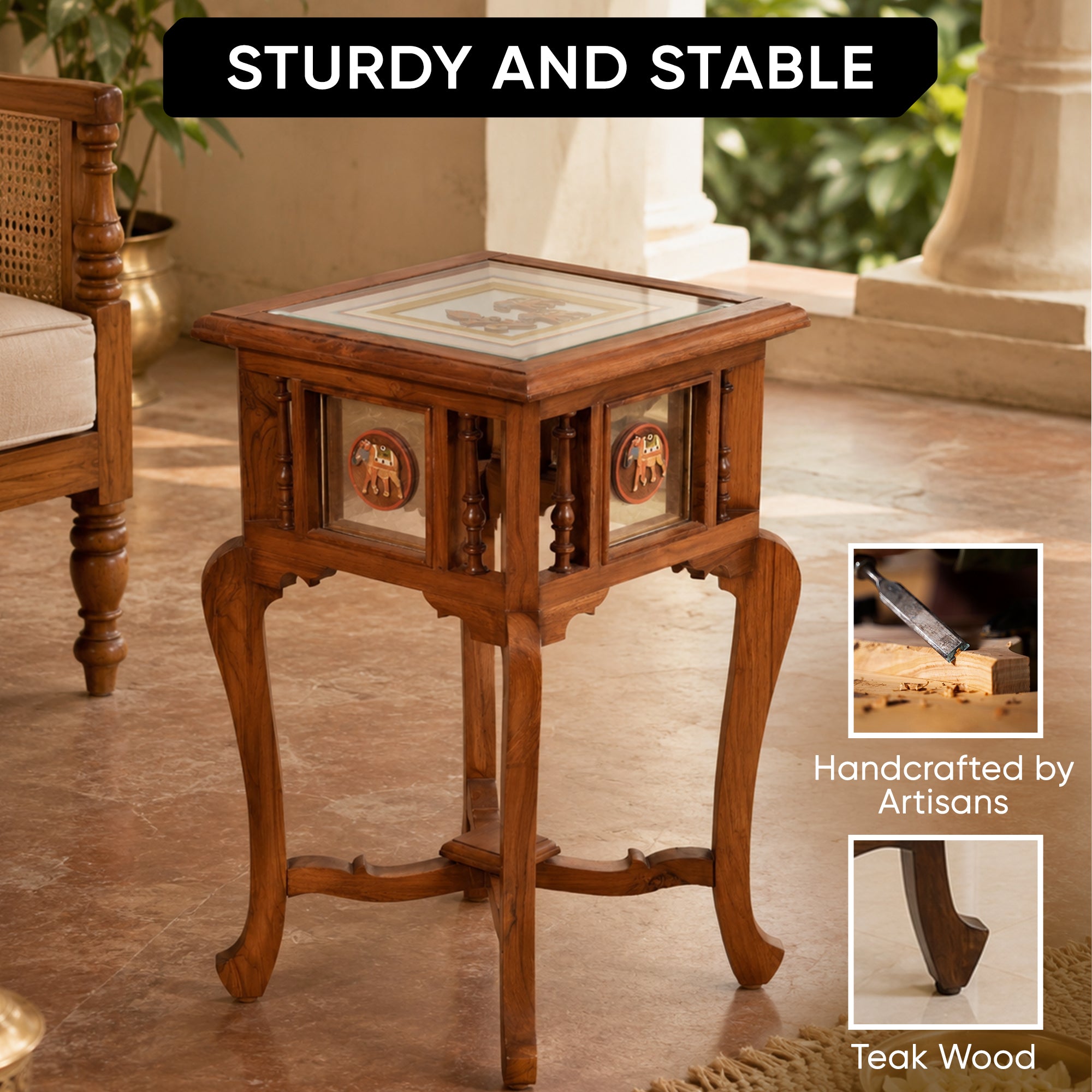 Nirvan-I End Table in Teakwood with Walnut Finish