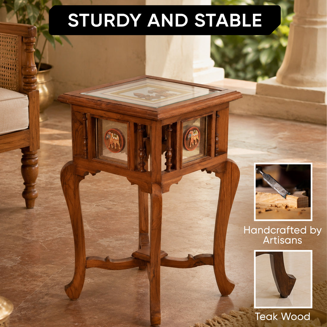 Nirvan-I End Table in Teakwood with Walnut Finish