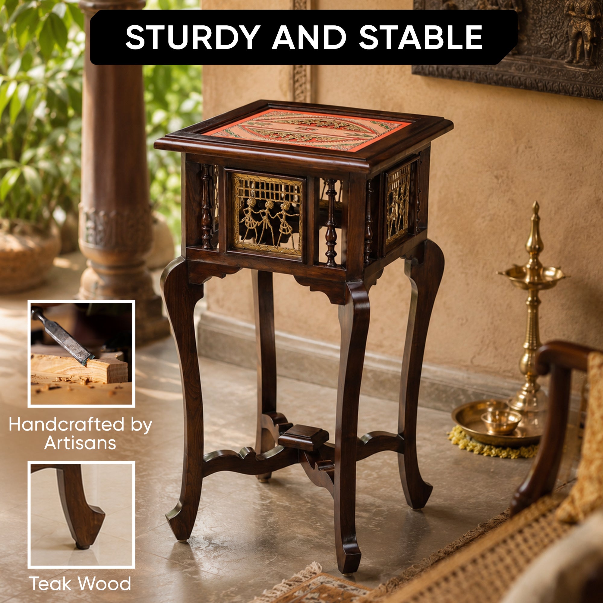 Nirvan End Table in Teakwood with Walnut Finish (16x16x30)