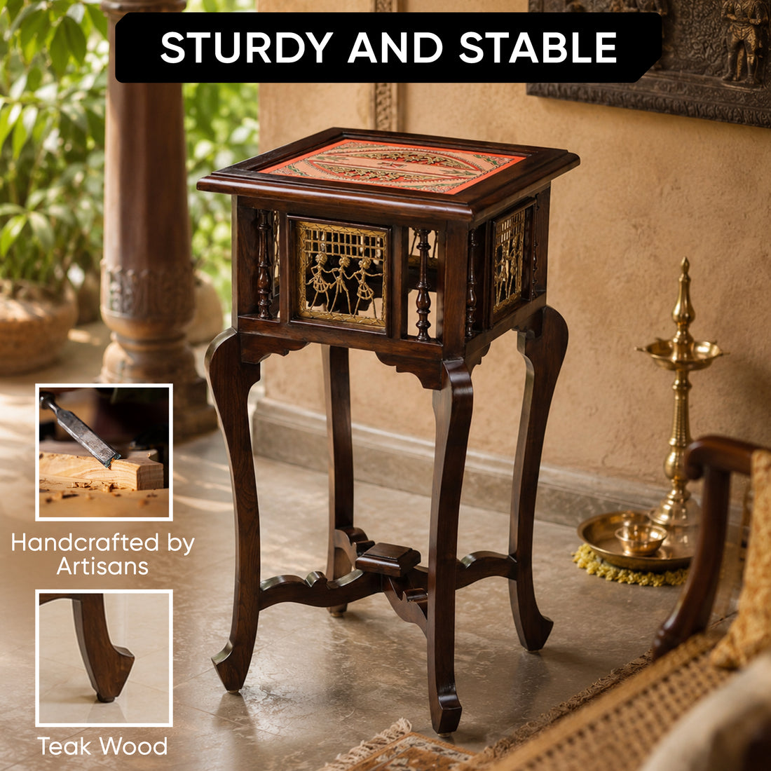 Nirvan End Table in Teakwood with Walnut Finish (16x16x30)