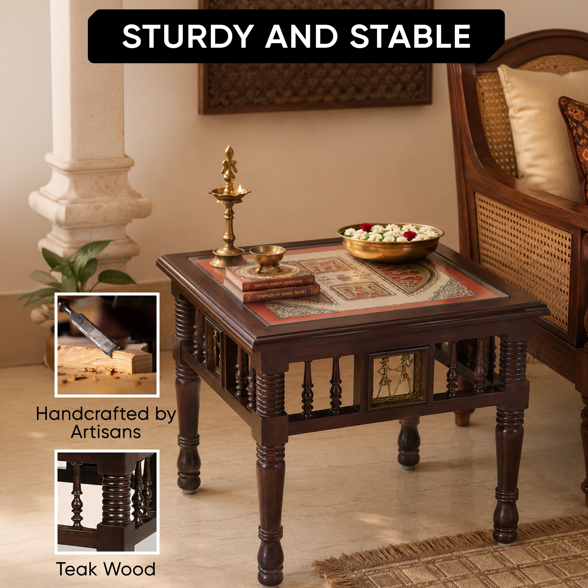 Yuge-III End Table in Teakwood with Walnut Finish (20x20x20)