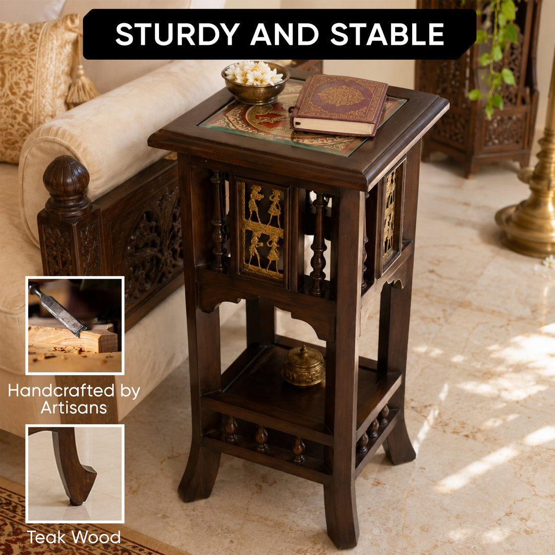 Nyra Planter Table in Teakwood with Walnut Finish (12x12x24)