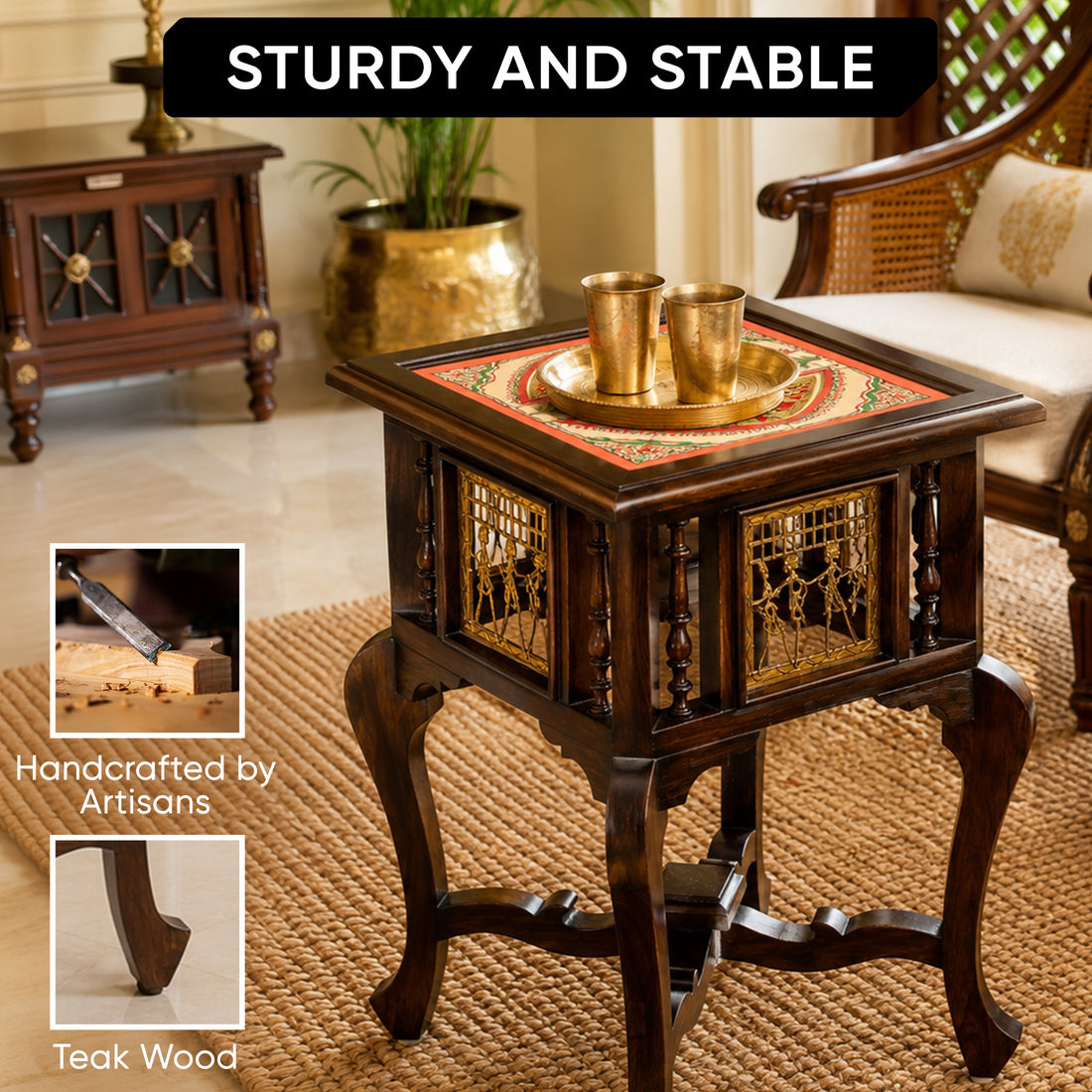 Harbi End Table in Teakwood with Walnut Finish (16x16x24)