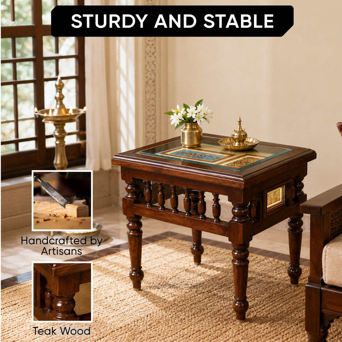 Yuva End Table in Teakwood with Walnut Finish
