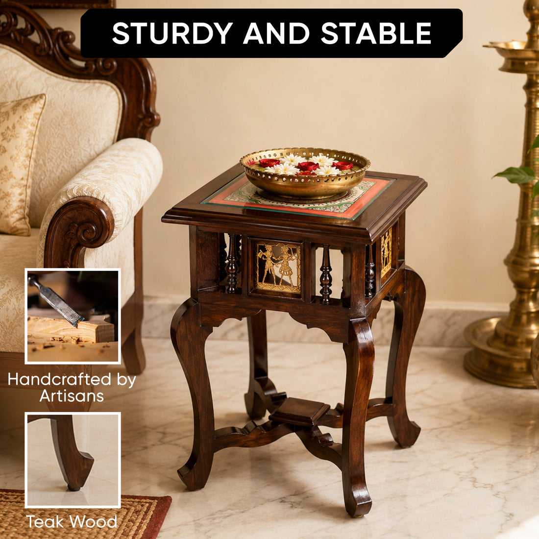Karma End Table in Teakwood with Walnut Finish (14x14x24)