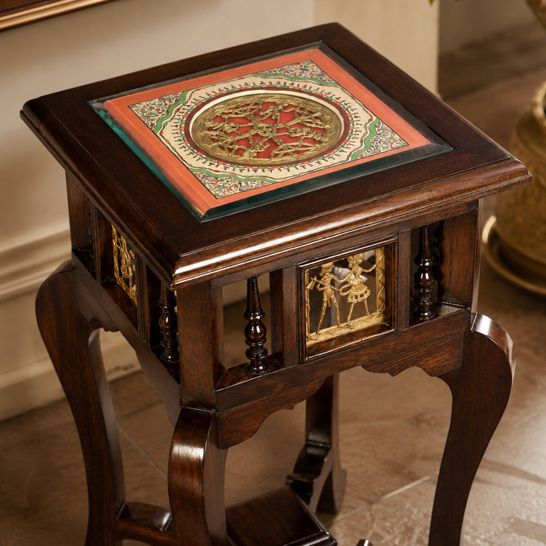 Karma End Table in Teakwood with Walnut Finish (14x14x24)