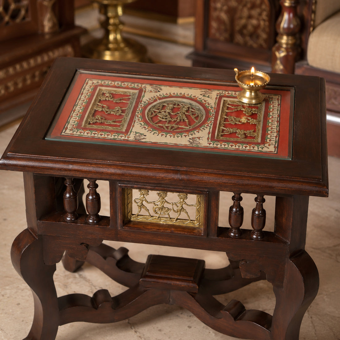 Yuge-II End Table in Teakwood with Walnut Finish (18x12x15)