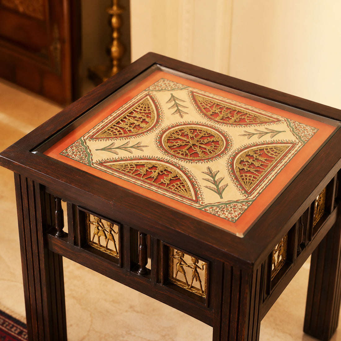Zudra End Table in Teakwood with Walnut Finish (24x24x18)