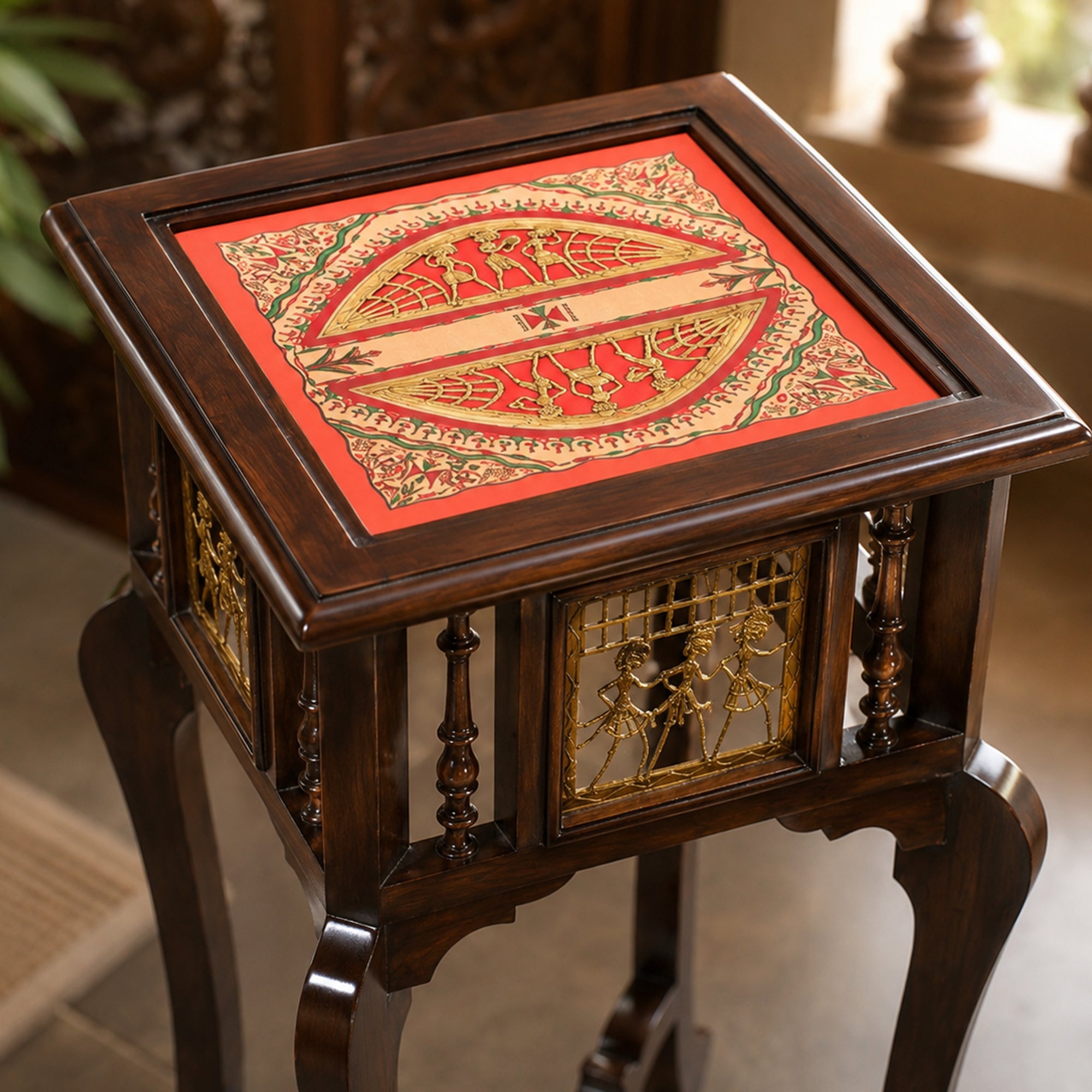 Nirvan End Table in Teakwood with Walnut Finish (16x16x30)