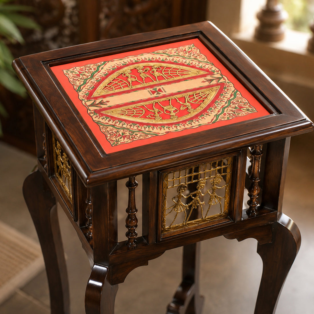 Nirvan End Table in Teakwood with Walnut Finish (16x16x30)