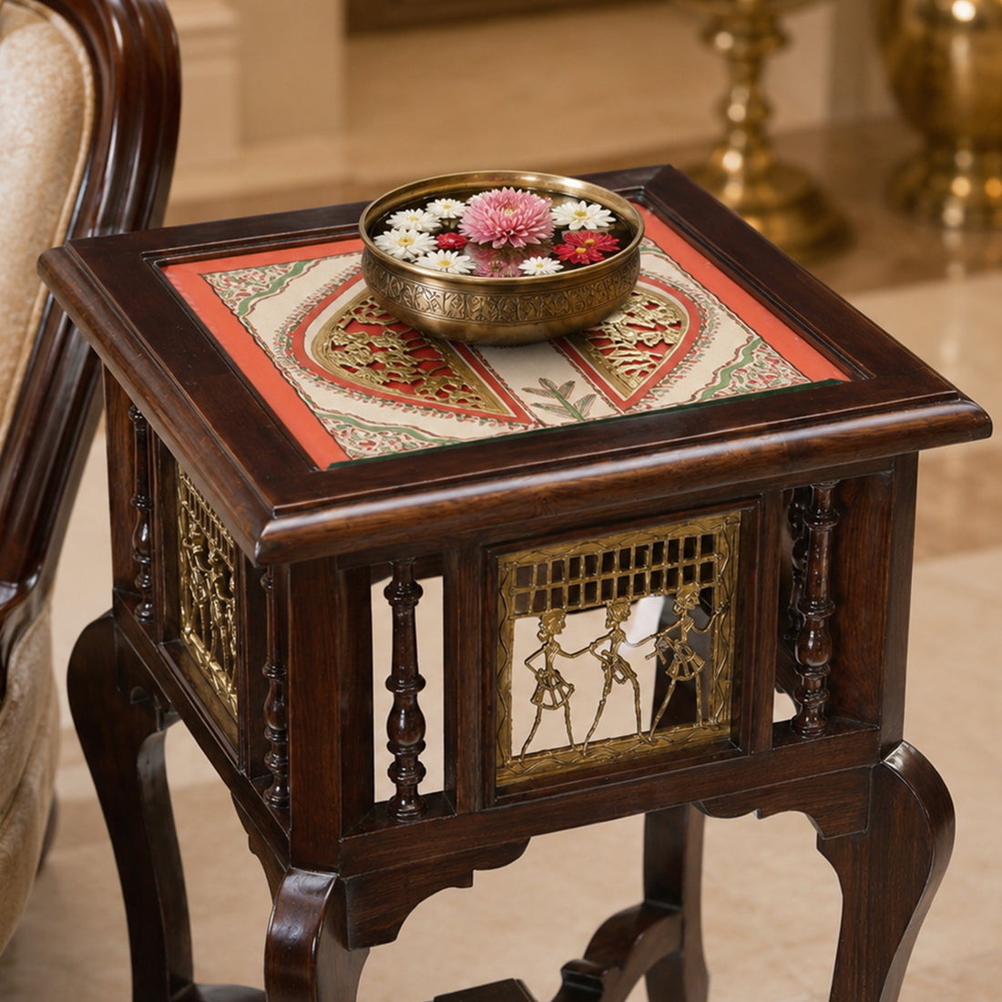 Harbi End Table in Teakwood with Walnut Finish (16x16x24)