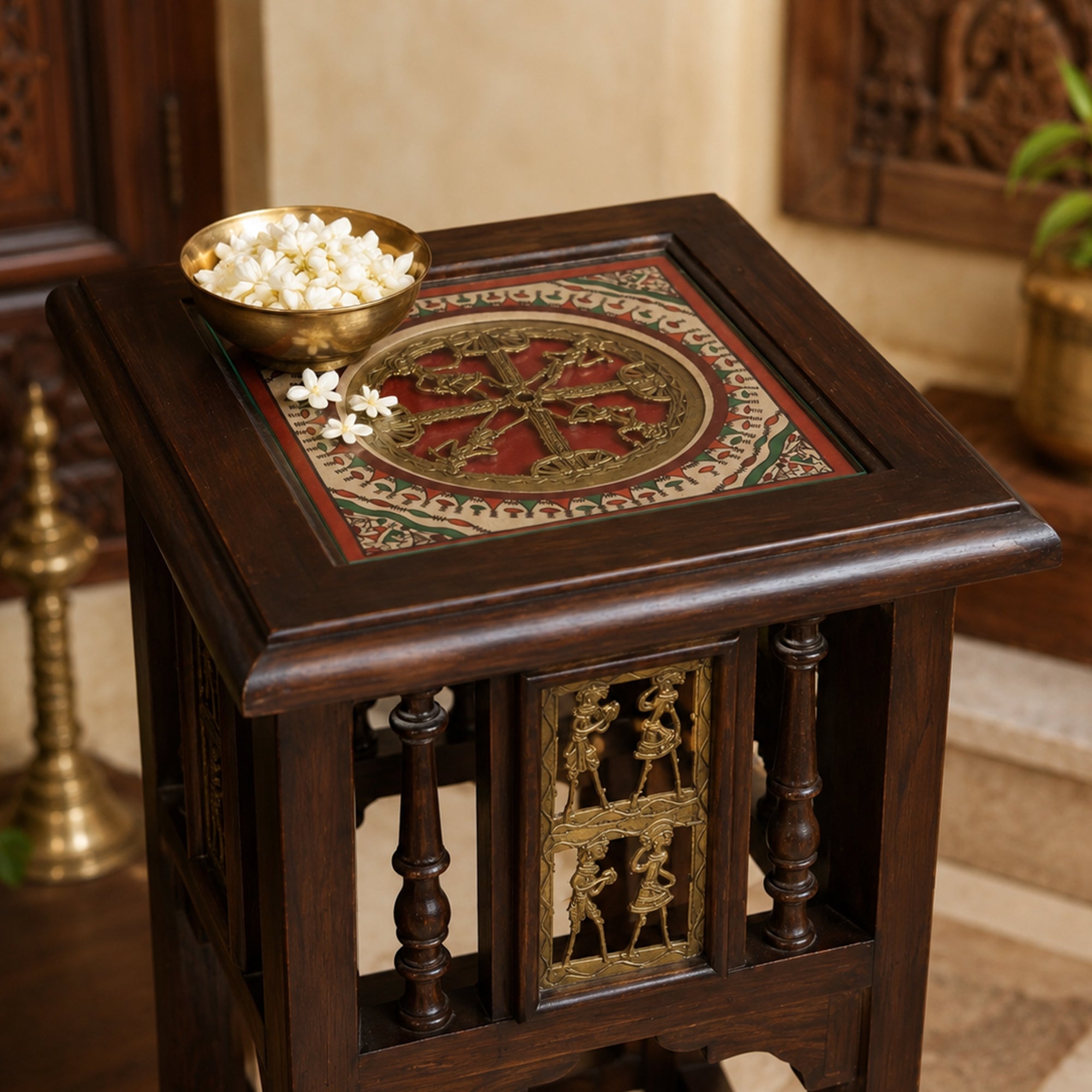 Nyra Planter Table in Teakwood with Walnut Finish (12x12x24)