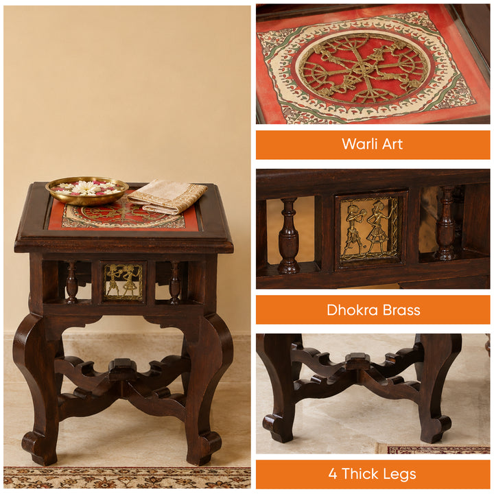 Yuge End Table in Teakwood with Walnut Finish (14x14x17)