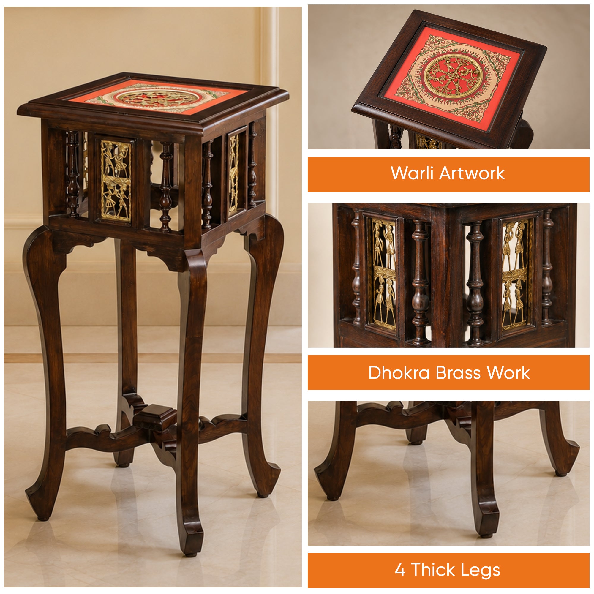 Shahi End Table in Teakwood with Walnut Finish (14x14x30)