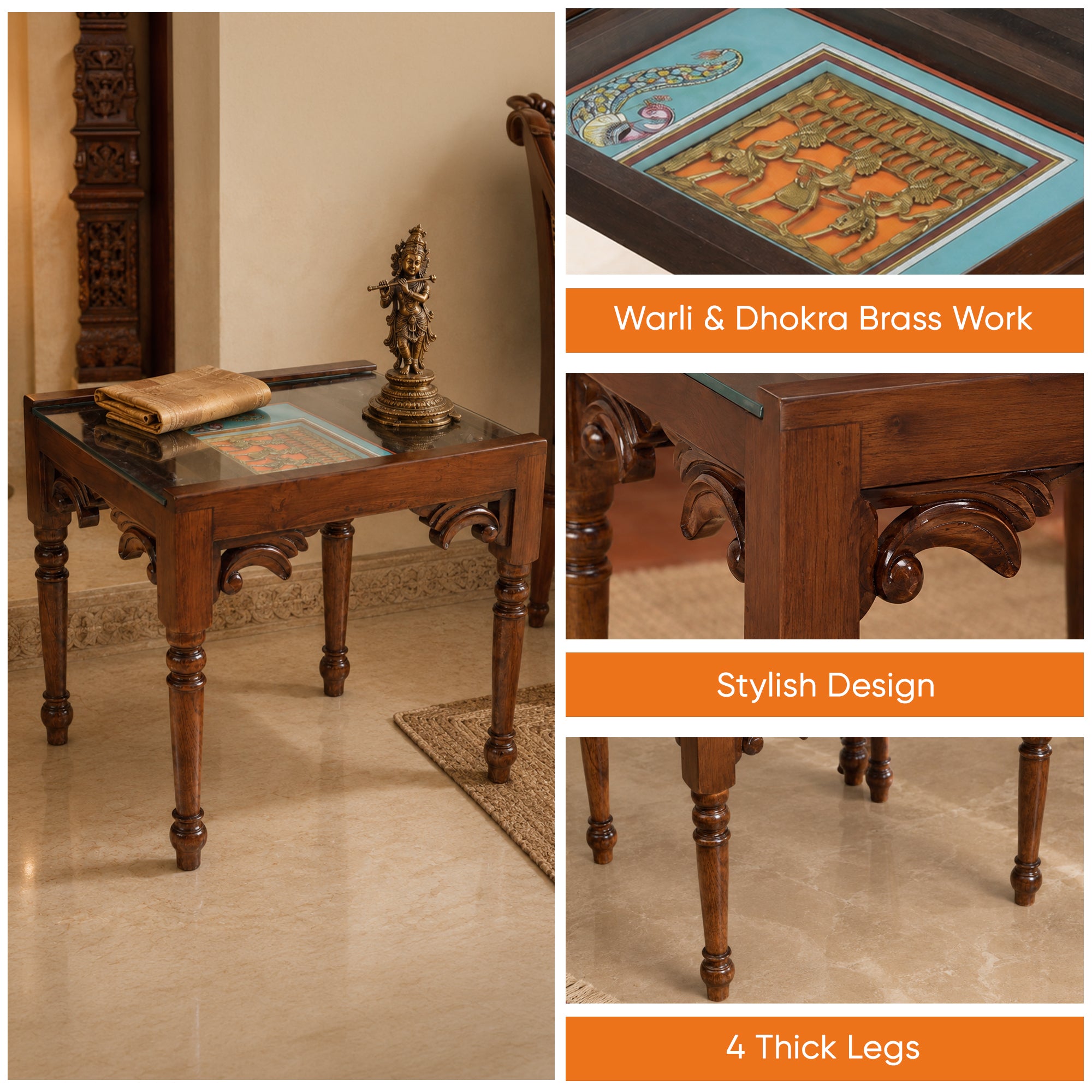 Yule-I End Table in Teakwood with Walnut Finish