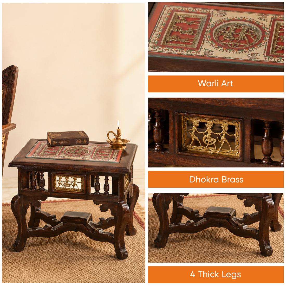 Yuge-II End Table in Teakwood with Walnut Finish (18x12x15)