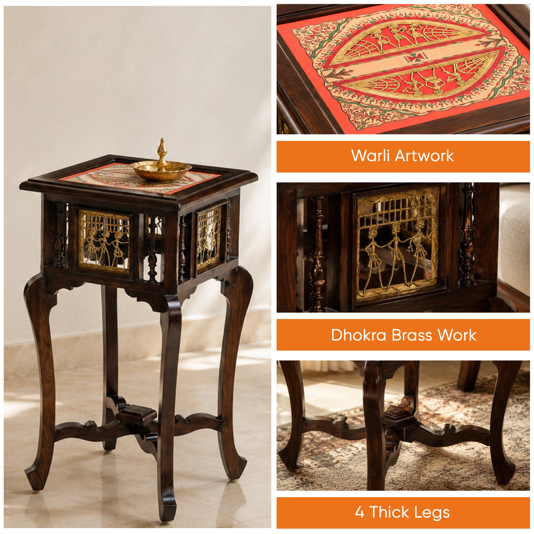 Nirvan End Table in Teakwood with Walnut Finish (16x16x30)