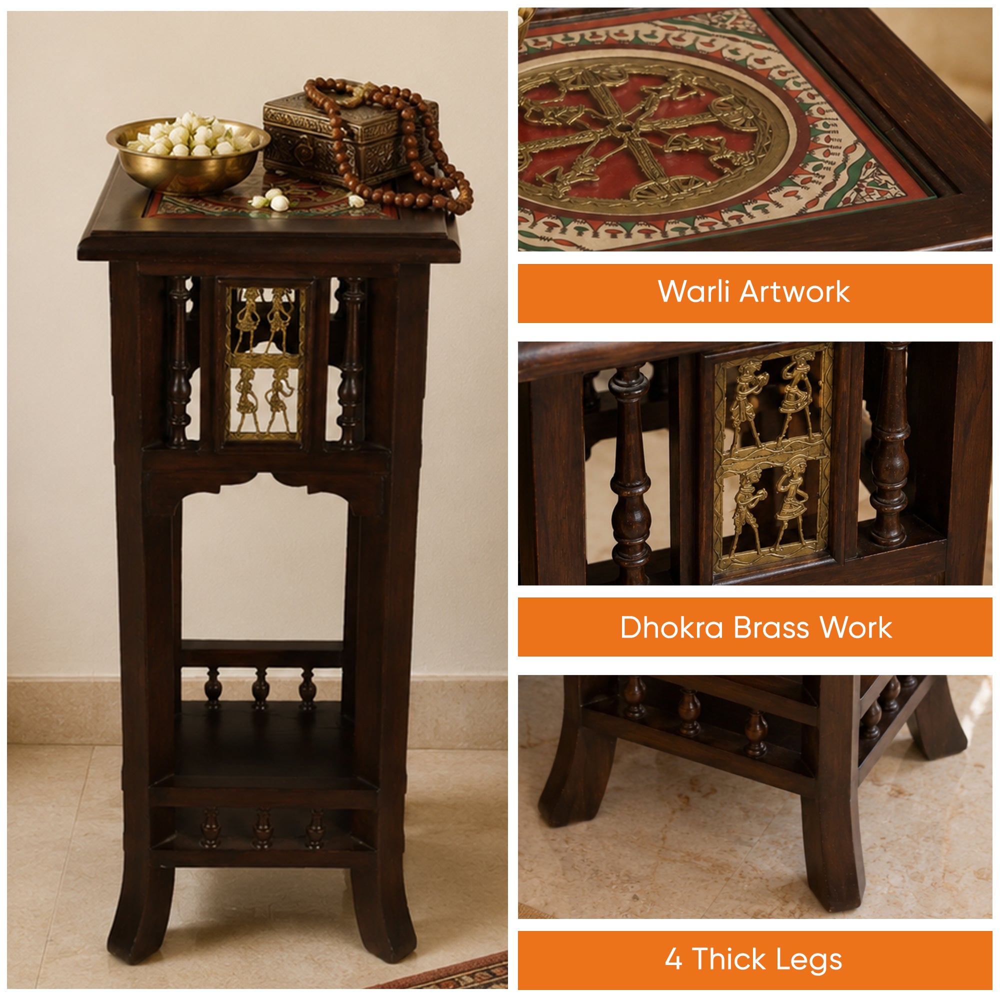 Nyra-II Planter Table in Teakwood with Walnut Finish (12x12x30)