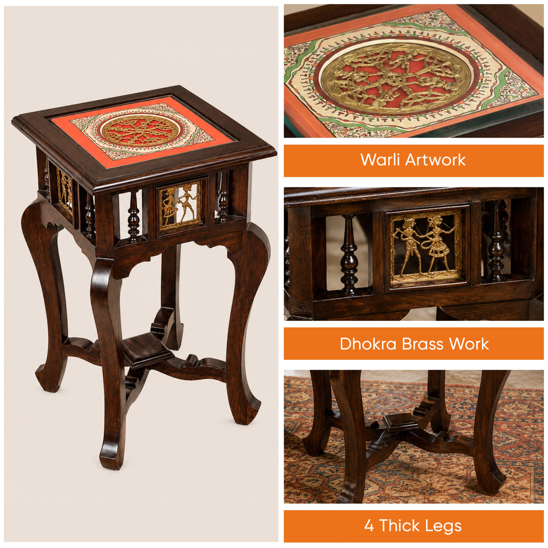 Karma End Table in Teakwood with Walnut Finish (14x14x24)