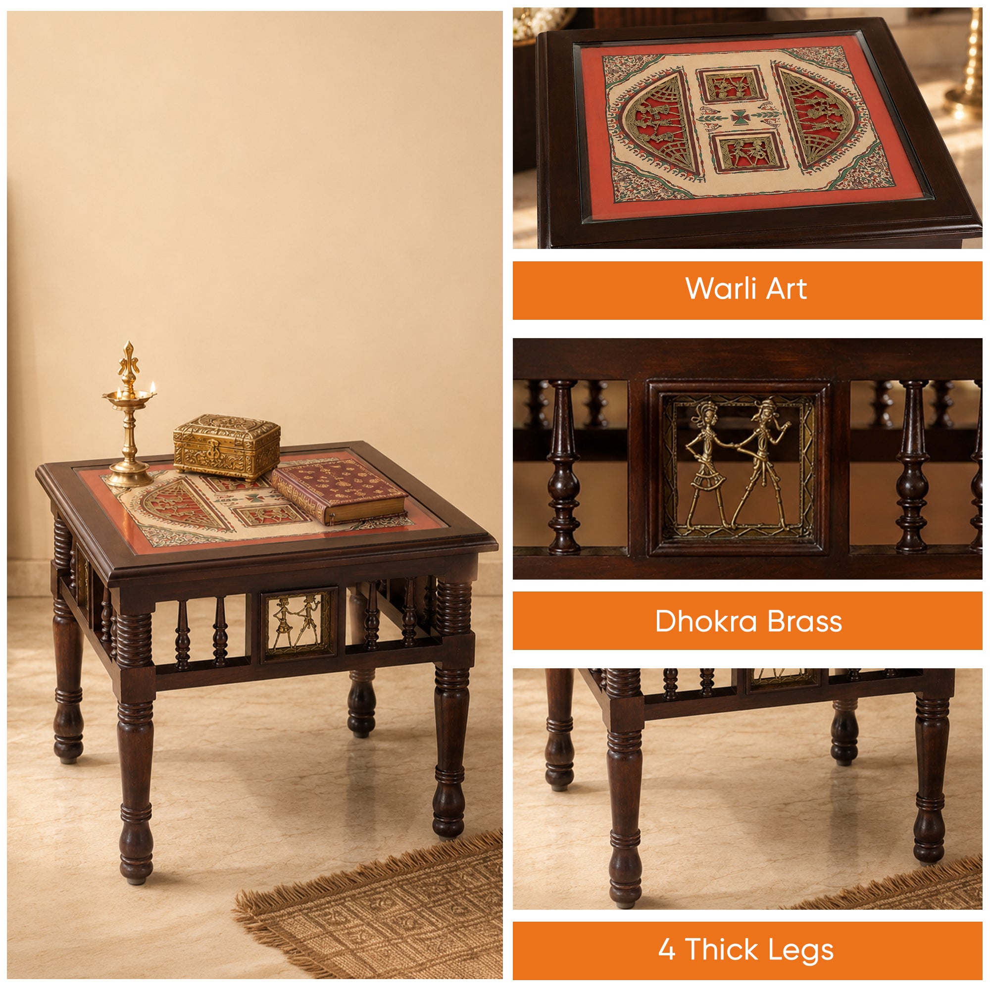 Yuge-III End Table in Teakwood with Walnut Finish (20x20x20)