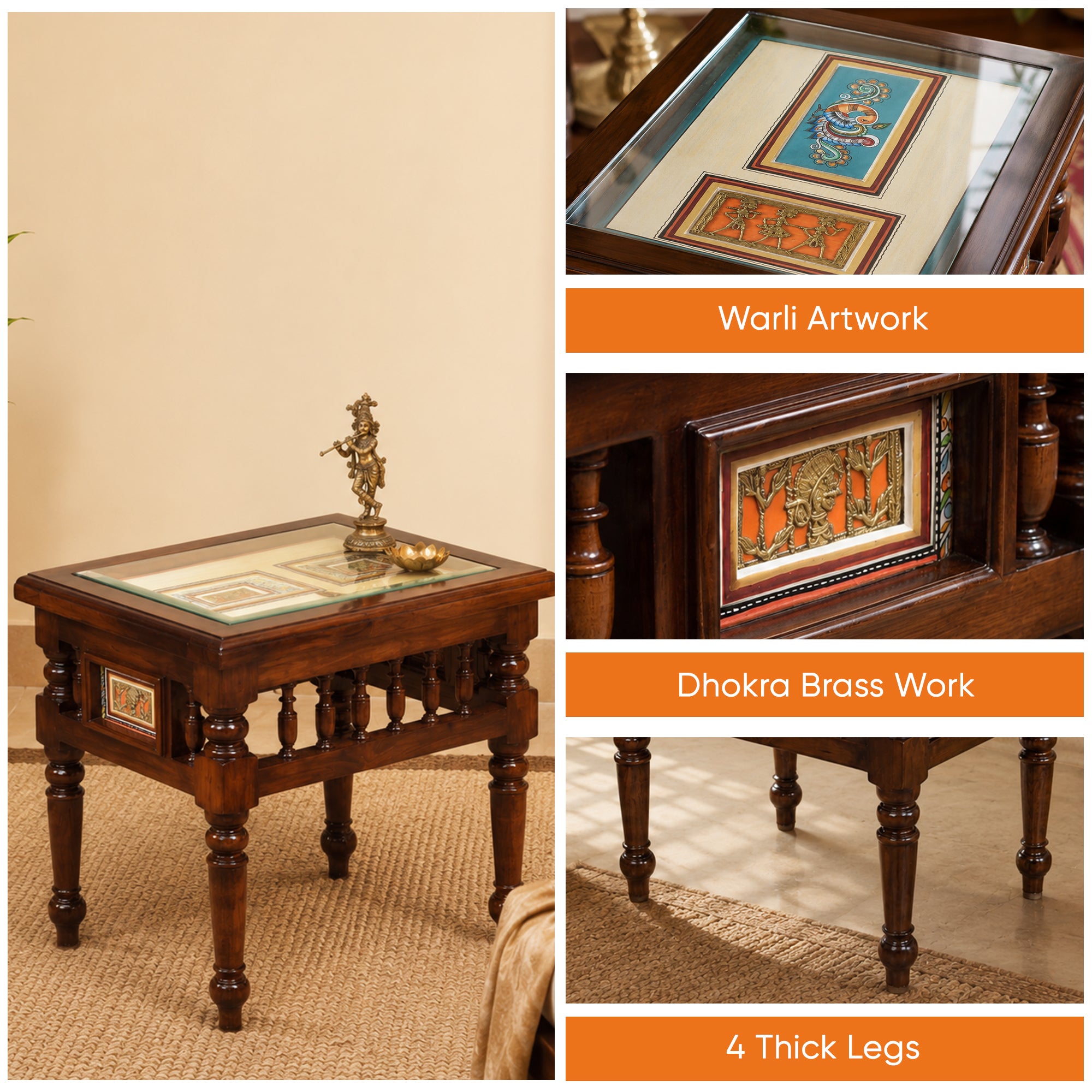 Yuva End Table in Teakwood with Walnut Finish