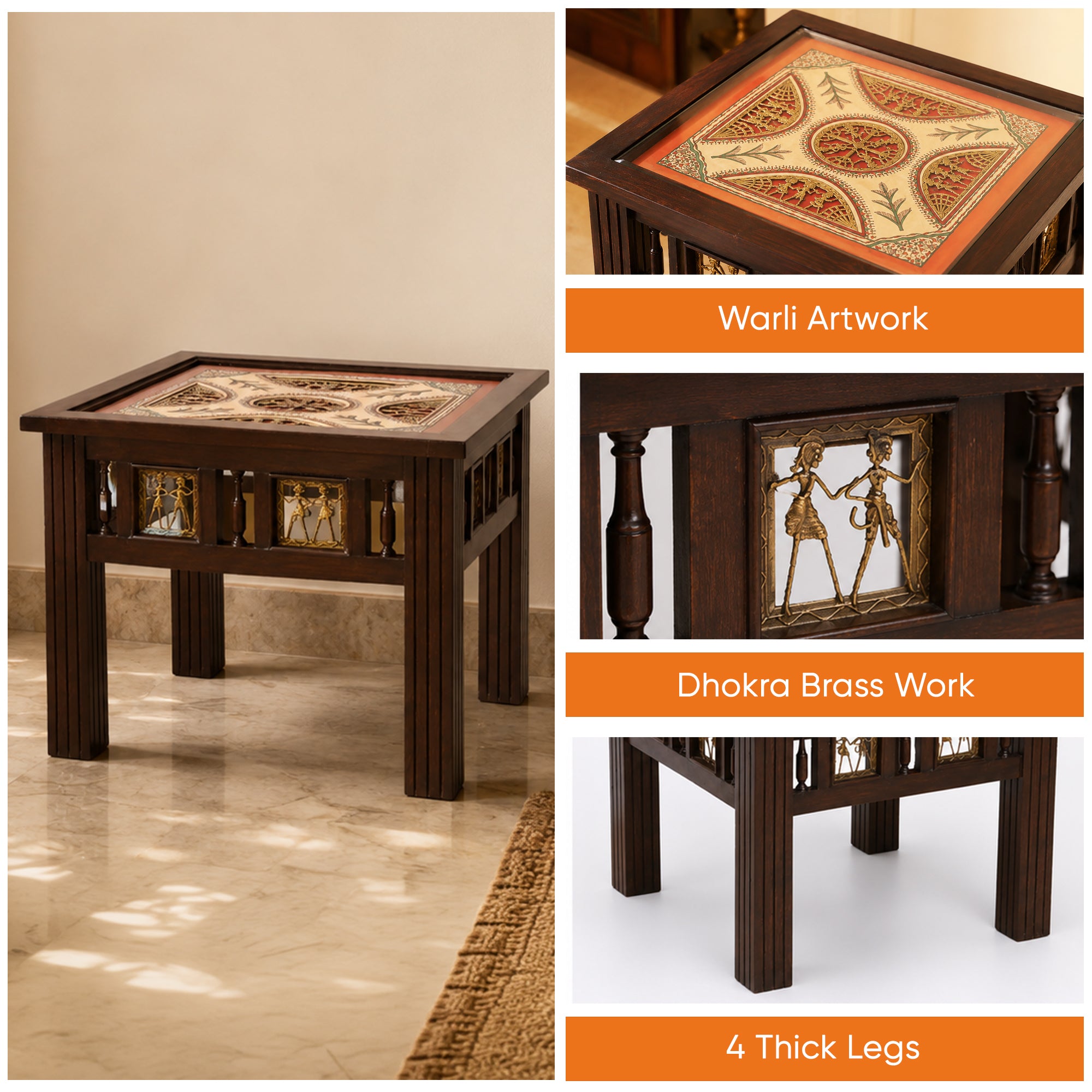 Zudra End Table in Teakwood with Walnut Finish (24x24x18)