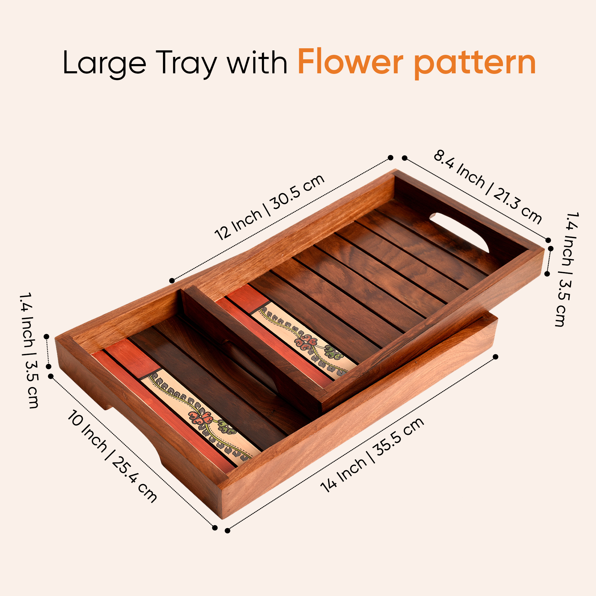 Trays with Flower Patterns Handcrafted in RoseWood (set of 2) (14x10/12x8.5")