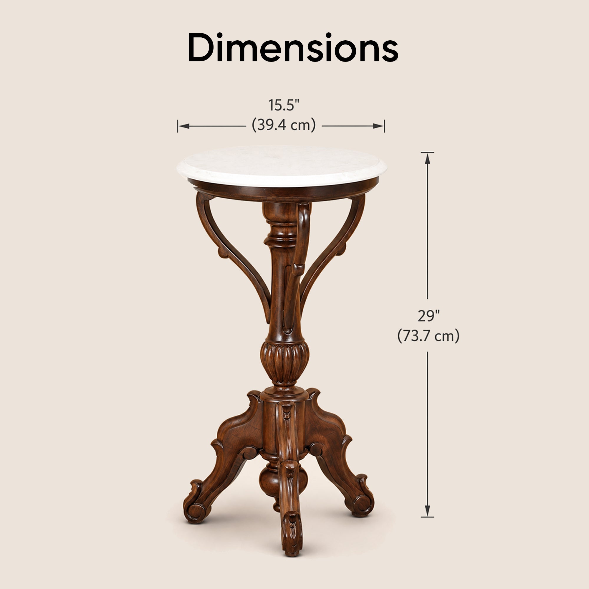 Faye End Table in Teakwood with Walnut Finish and Round Marble Top (15.5x15.5x29)