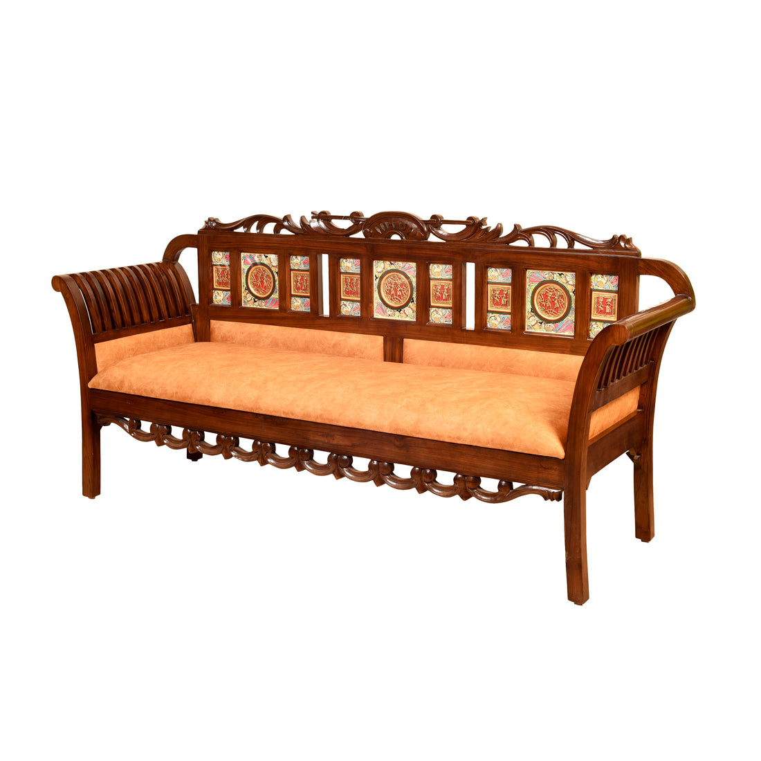 Alpa-I Three Seater Sofa with Cushioned Seat and Designer Back Rest in Walnut Colour (69x22x35)