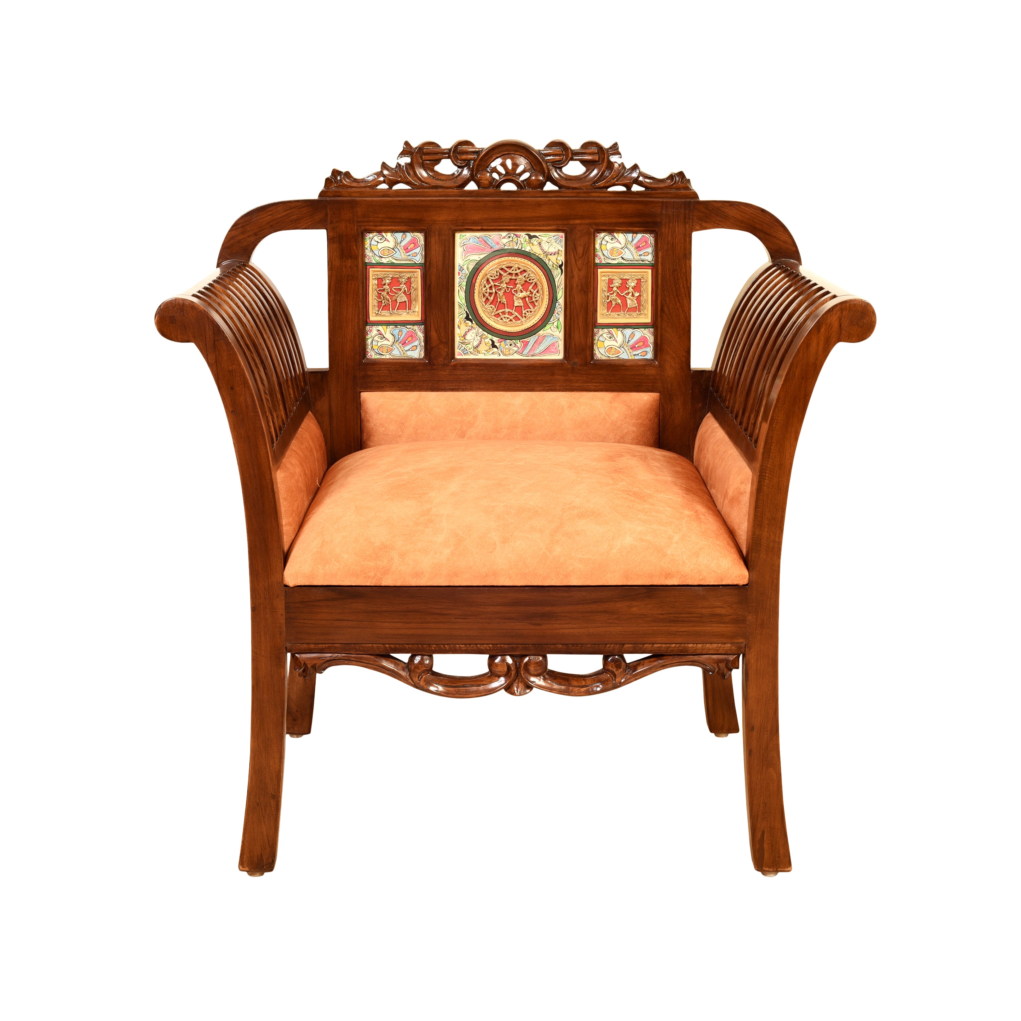 Alpa-I Single Seater Sofa with Cushioned Seat and Designer Back Rest in Walnut Colour (34x22x35)