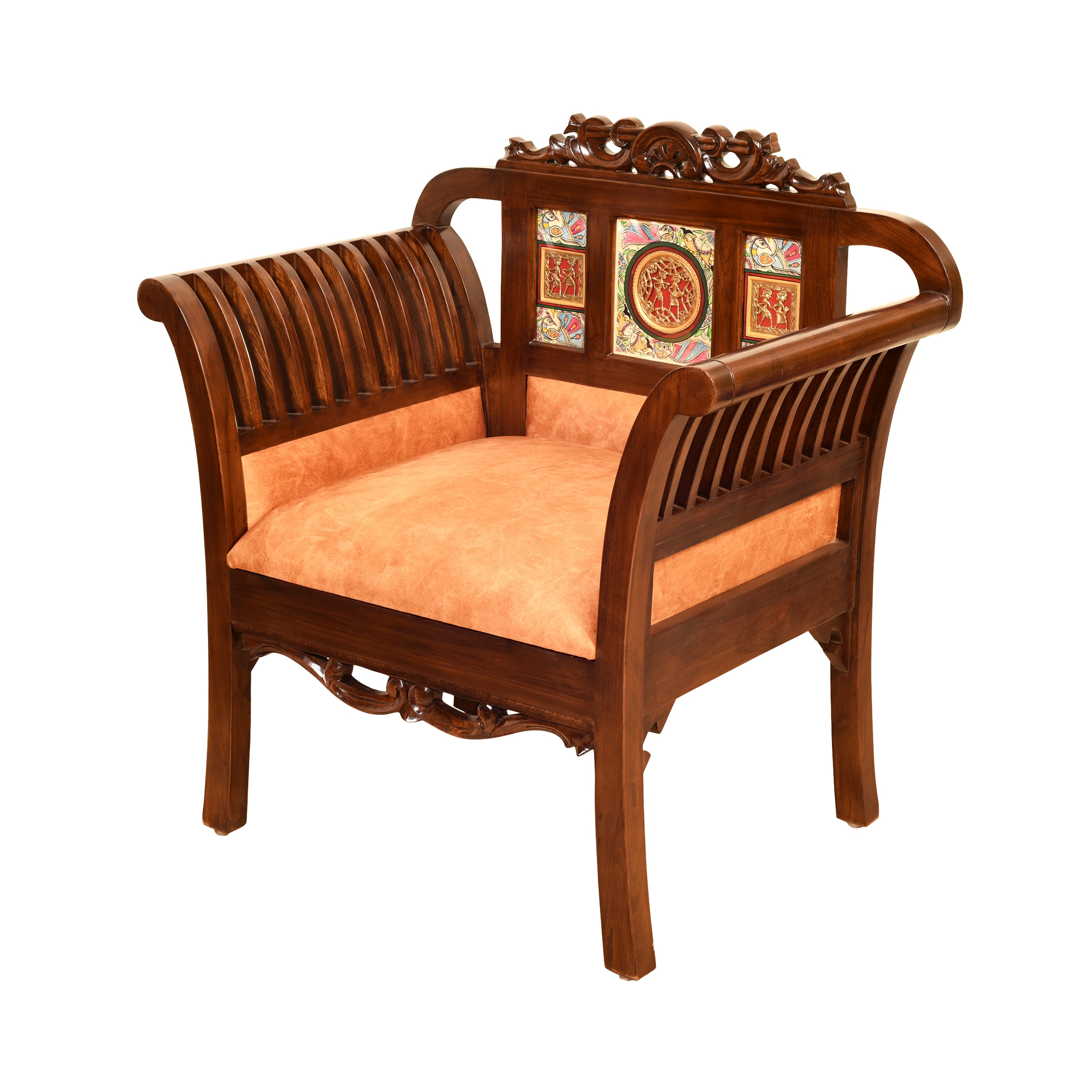 Alpa-I Single Seater Sofa with Cushioned Seat and Designer Back Rest in Walnut Colour (34x22x35)