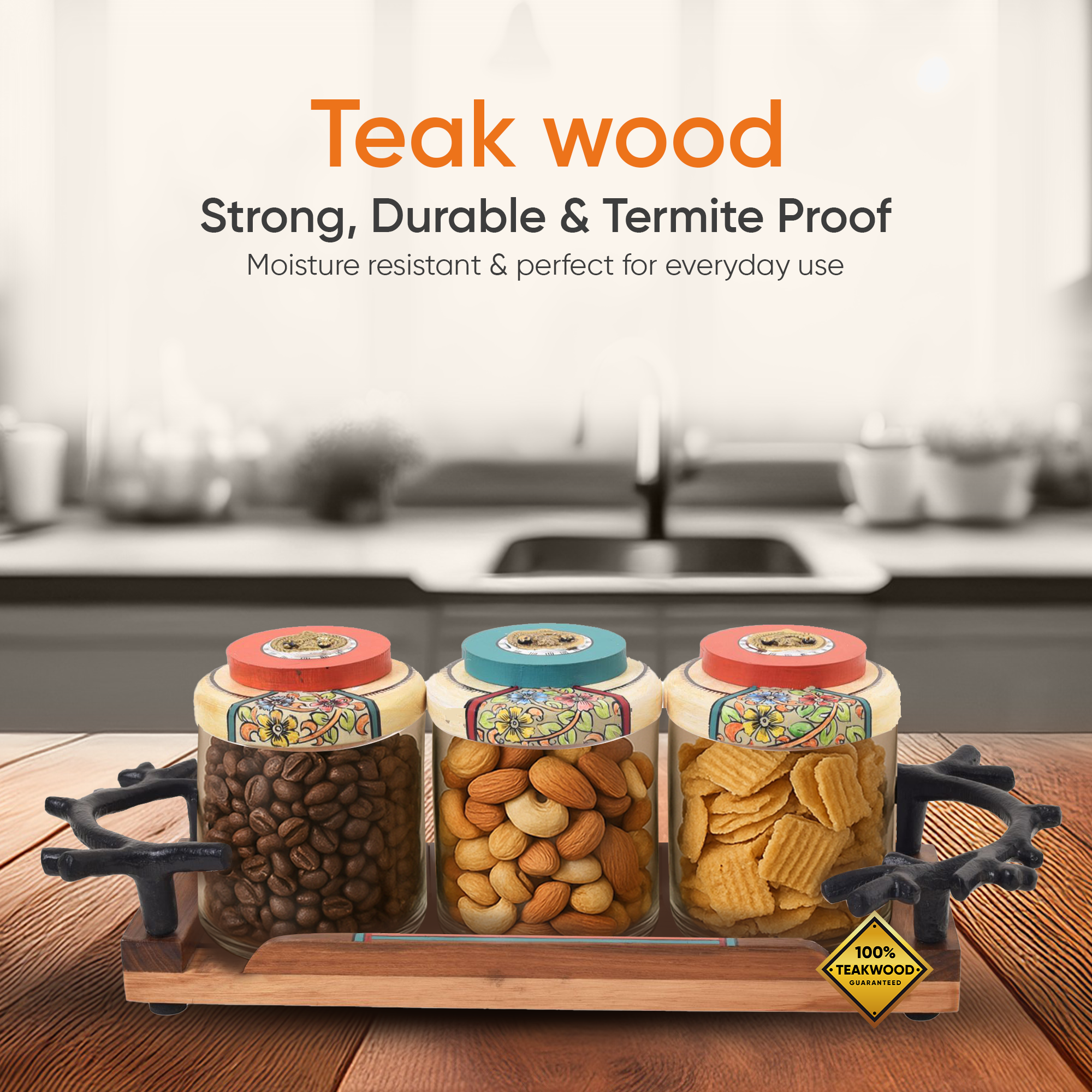 Leaf-Luxe Tray with Trio Jars (Large)