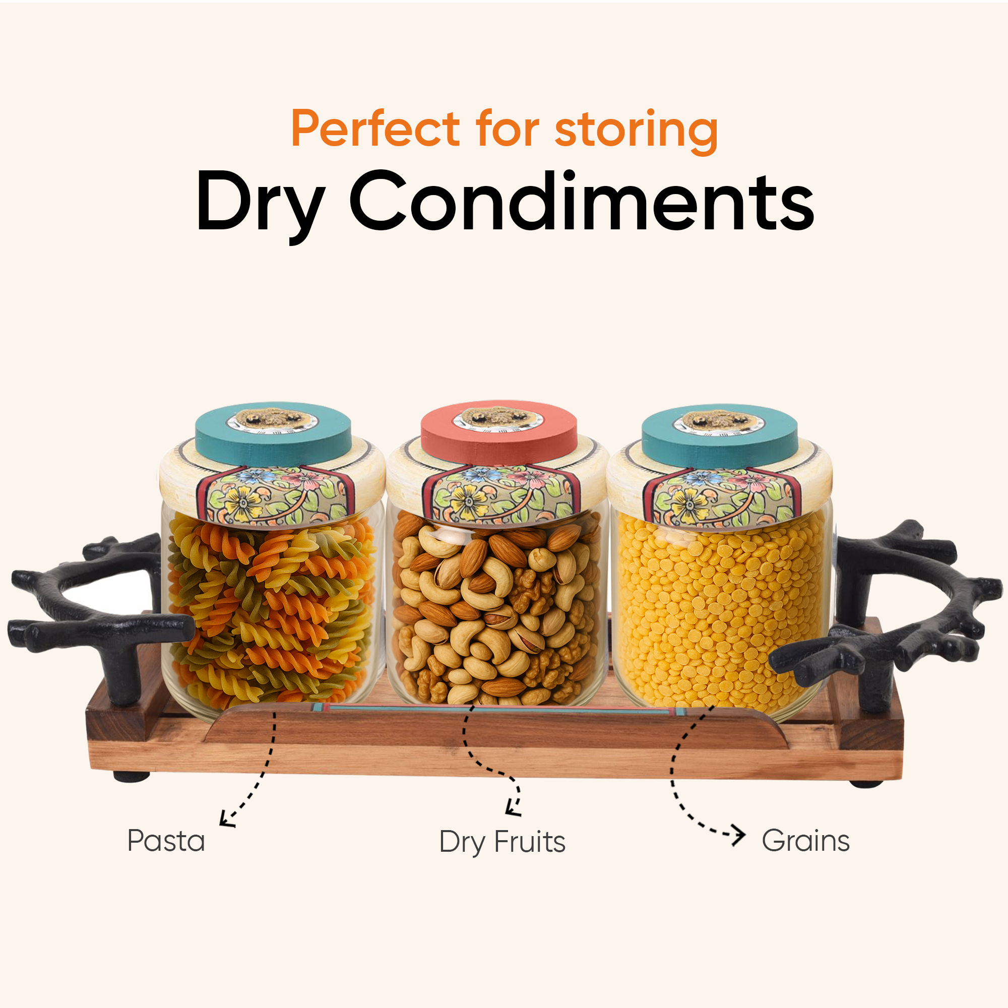 Leaf-Luxe Tray with Trio Jars (Large)