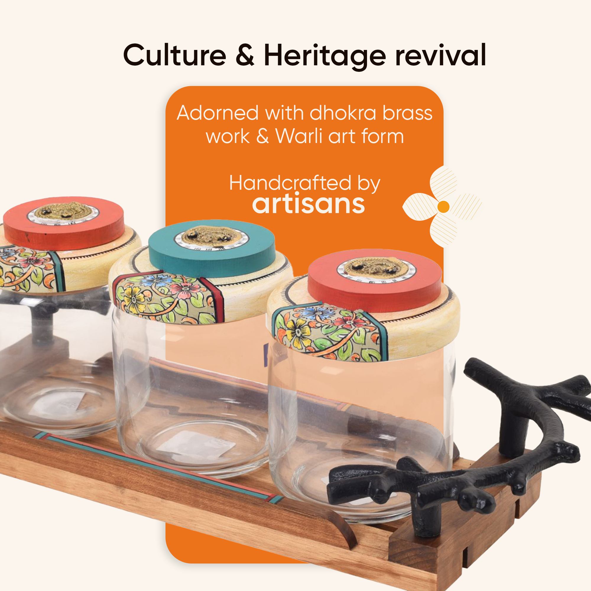 Leaf-Luxe Tray with Trio Jars (Large)