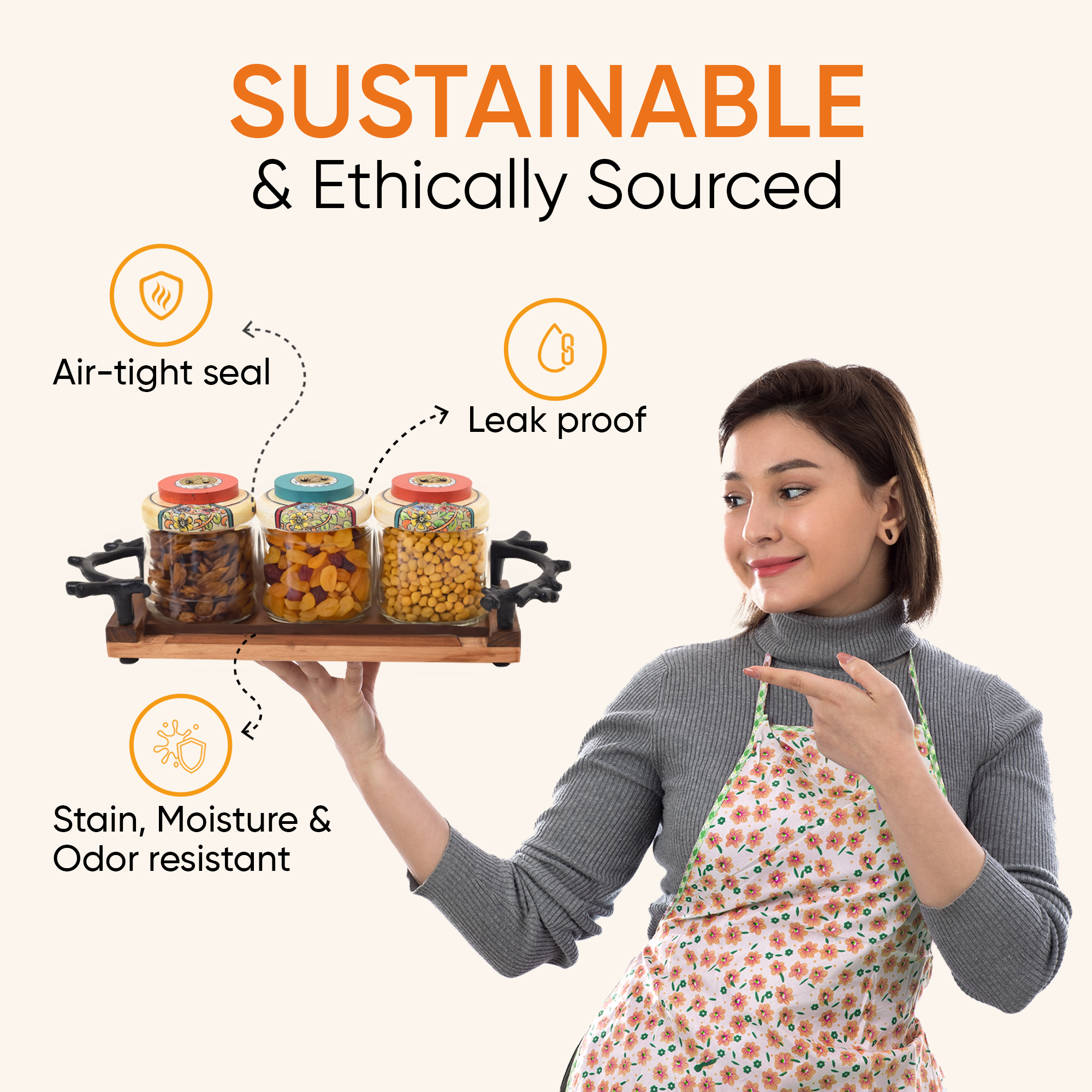 Leaf-Luxe Tray with Trio Jars (Large)