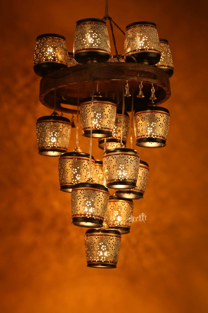 Moon-18 Chandelier With Metal Hanging Lamps In Simmering Gold (18 Shades) 16x16x28