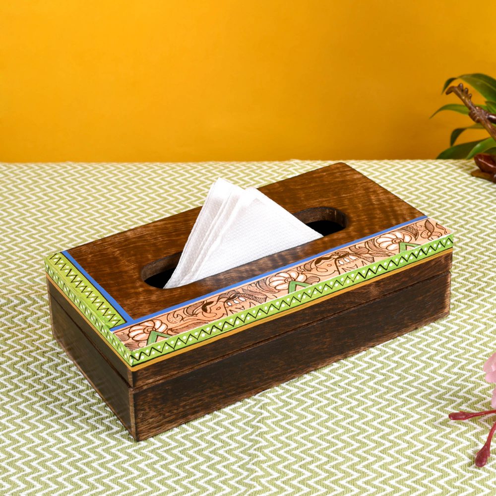 Tissue Box Handcrafted in Wood with Madhubani Painting (9x5x2.5)