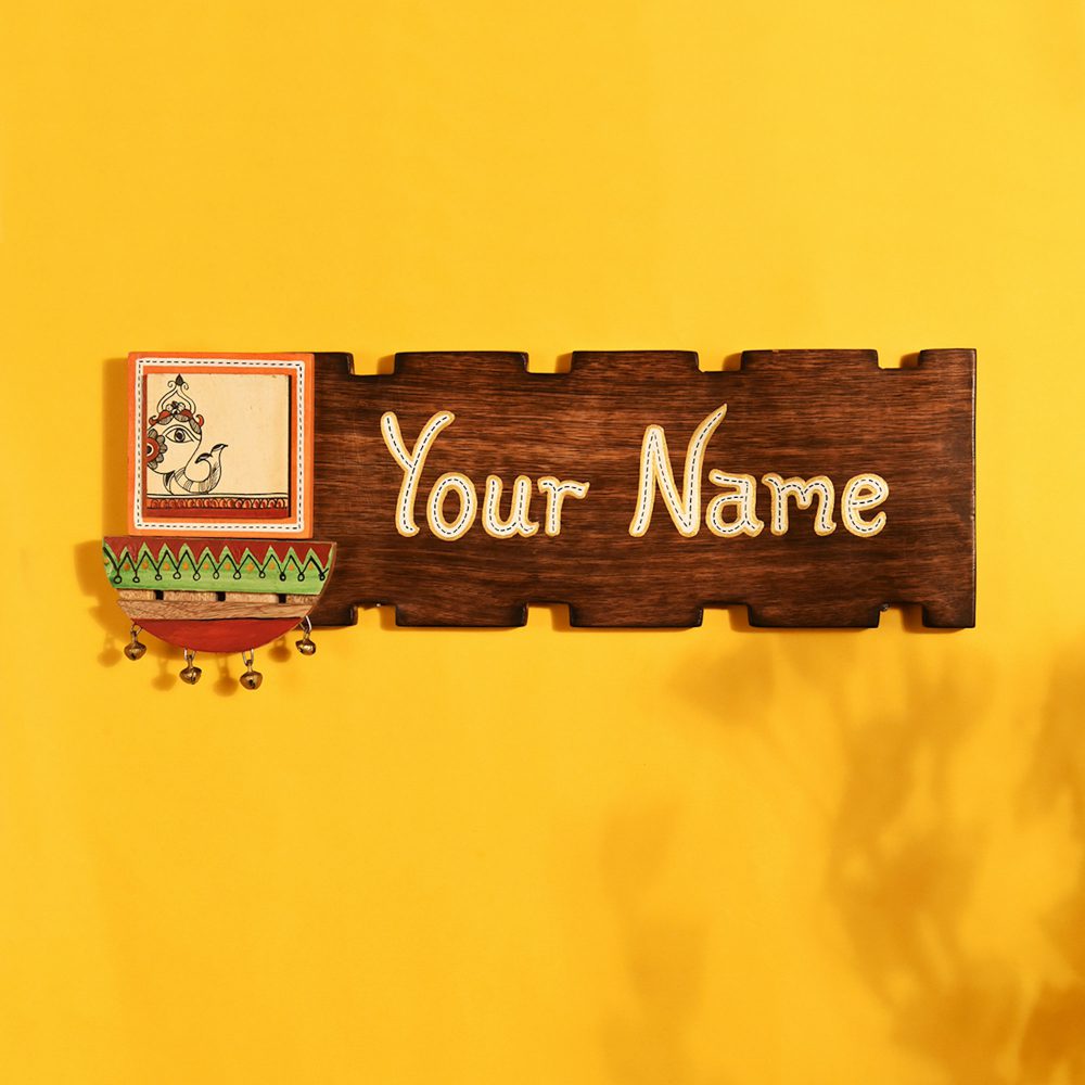 Name Plate Handcrafted with Ceramic Motif  (15x0.5x6)
